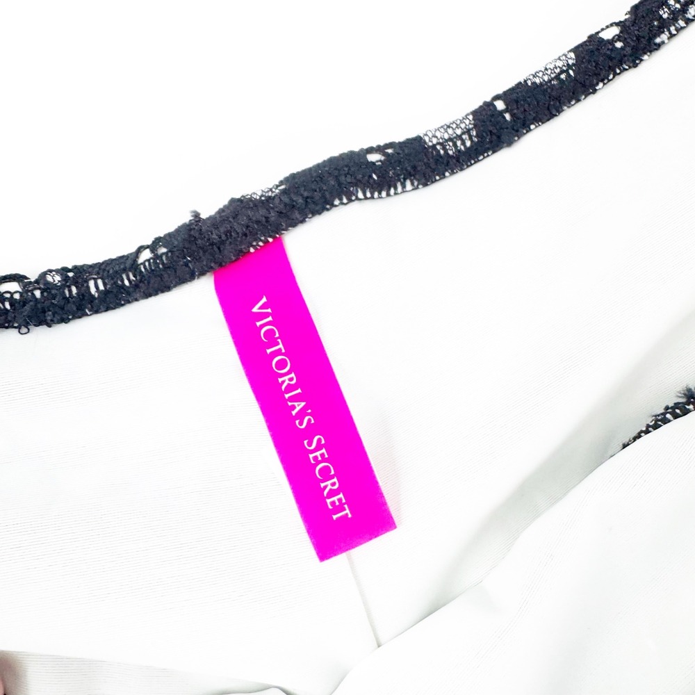 Victoria's Secret BLACK White Floral Lace Bandeau Bikini Set Strappy Midi L M - Picture 4 of 8